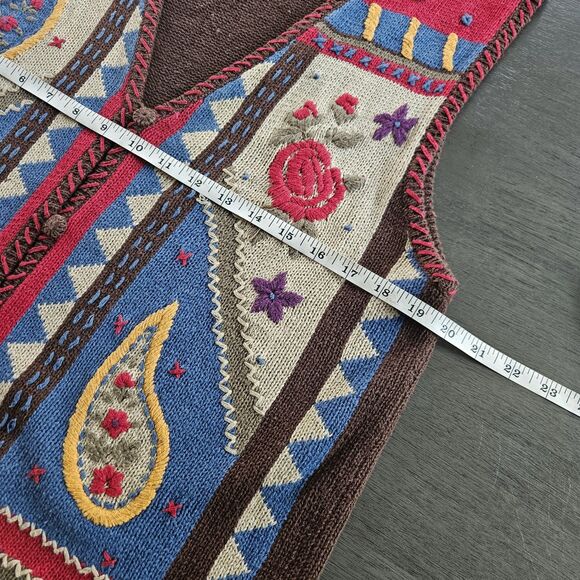 Women's Vintage Paisley Floral Embroidered Vest Patchwork Brown Boho Artsy Kitch - Picture 5 of 6